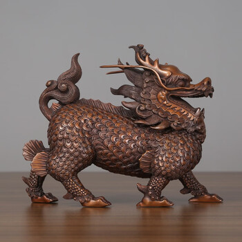 铜欣祥紫铜麒麟摆件办公室家居工艺品乔迁开业礼品紫铜26威武麒麟左脚