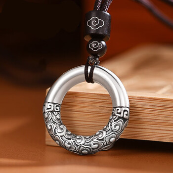 梵际s999足银复古实心平安扣吊坠情侣挂件钥匙扣金箍棒银饰品大号约16