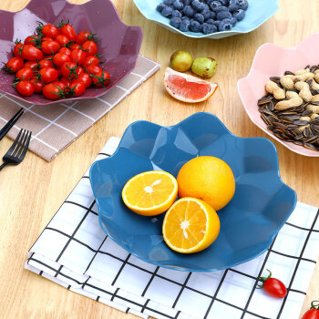 创意水果盘厨房果盘创意沙拉水果盘塑料零食盘干果盘 小号2个+大号1个-颜色随机