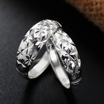 老·凤祥官方旗舰店999足银活口开口满天星女士男士情侣足银戒指 足银