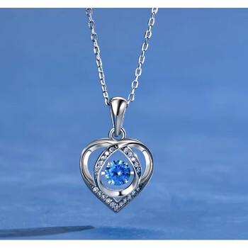 fvip款式永恒跳动的心项链女925灵动爱心吊坠百搭小众蓝钻项链默认1
