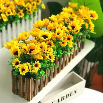 假花向日葵太阳花盆栽舞台学校酒店走廊装饰栅栏花隔断插花绢花40长原木栅栏 套管太阳花 图片价格品牌报价 京东