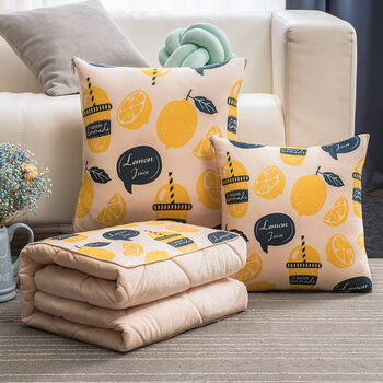 卡通抱枕被子两用汽车珊瑚绒办公室两用靠垫腰靠午睡枕头被子靠枕柠檬
