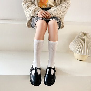 袜子春夏季薄款男孩女孩中大童学生短袜过膝长筒袜透气网眼袜 纯白色