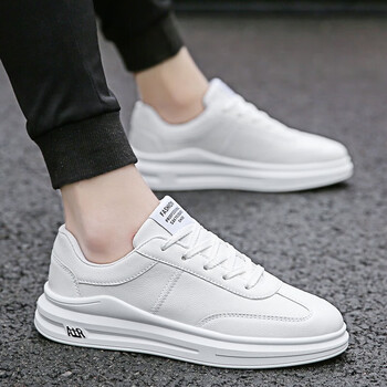 秋冬季时尚运动男鞋休闲鞋韩版厚底板鞋子男潮流男士平底鞋白色38
