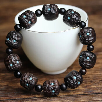 溯悠黑檀木手串印尼雕刻阿呆手链送礼男女潮玩文玩佛珠装饰念珠