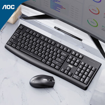 AOC KM220 无线键鼠套装 键盘鼠标套装 防溅洒设计 商务办公家用键盘 笔记本台式电脑通用 黑色