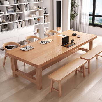讲故事 北欧实木大书桌简约现代客厅长条桌椅组合休闲区多人学习桌