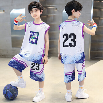 安踏男童篮球服套装新款中大儿童运动中国少年夏季训练速干球衣潮紫色