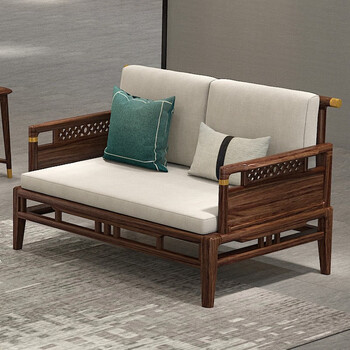 居克斯邦沙发新中式实木沙发组合乌金木榻榻米客厅家具123胡桃木色