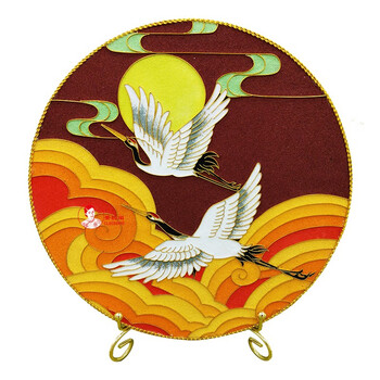 景泰蓝画掐丝珐琅画diy材料包比翼金丝沙画中国传统手工艺20cm圆形