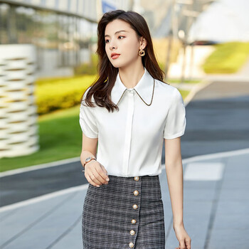樱之花淑女坊职业装女装套装衬衫女新款短袖纯色简约ol衬衣短裙女