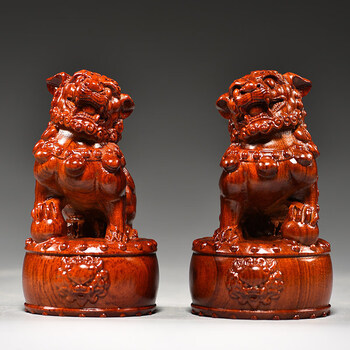 福渊阁花梨木雕狮子摆件实木对大号宫门狮家居客厅玄关装饰红木工艺品