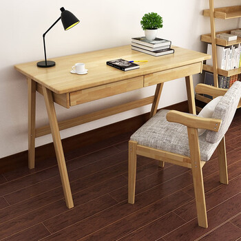 物植实木书桌简约现代北欧写字台桌日式常规桌儿童卧室家用学生桌原木