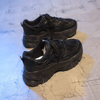 伐柯初中女生女孩运动鞋10-15岁春款夏天穿的波鞋厚底老爹鞋女款 黑色