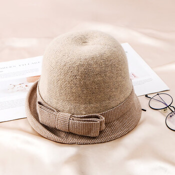 科田圆顶帽蝴蝶结卷边圆顶小礼帽女春秋天百搭英伦复古圆顶帽逛街韩版