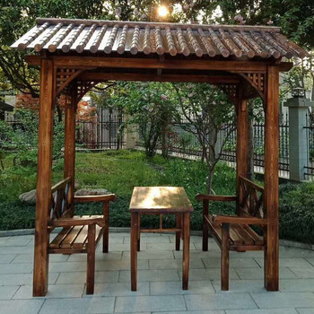 户外花园庭院亭子实木葡萄架简易小别墅木屋休闲亭桌椅防腐木凉亭