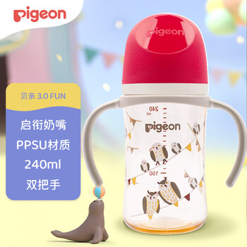贝亲（Pigeon）PPSU双把手防胀气奶瓶240ml 猫头鹰 L号奶嘴 6月+ AA221