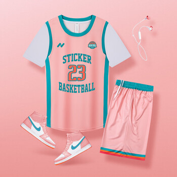 定制大学生比赛训练队服订制假两件短袖篮球衣女款 1303-粉色带图案 s