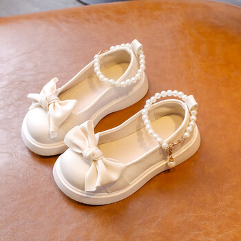 女童皮鞋夏天2022秋季新款中大童公主鞋蝴蝶结珍珠儿童单鞋小女孩米