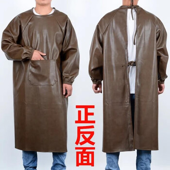 玺柠XINING男女罩衣防油防水反穿衣长袖养殖场工作服屠宰厂水产PU厨房围裙 褐色