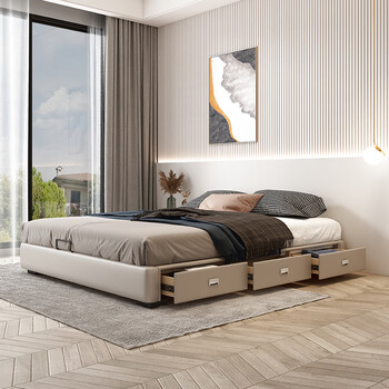 明乐轩无床头床现代简约小户型储物床架子实木床布艺床不带床头的床