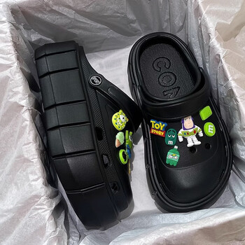 她享洞洞鞋女厚底增高懒人半拖鞋外穿防滑沙滩鞋 TYDDX 黑色  40/41 