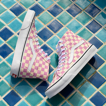 万斯香港仓sk8hitapered粉白棋盘格女鞋帆布鞋粉白棋盘格345鞋内长215