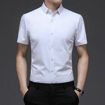 官方网旗舰店小白t夏季短袖男免烫皱休闲衬衫小弹力丅i 白色 l/170