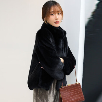 igh高定品牌女装进口天鹅绒整貂时尚貂皮大衣女短款海宁皮草水貂毛