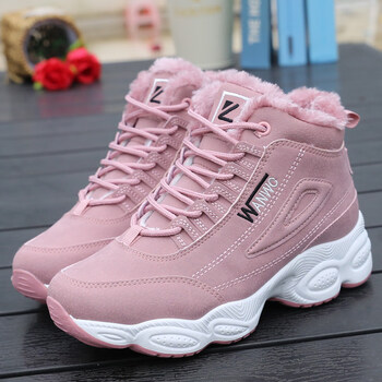 绒加厚高帮鞋初中高中学生棉鞋女孩老爹鞋厚底休809粉色加绒保暖新36