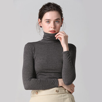 海诺尔37度恒温保暖内衣 女款自发热圆领高领打底衫 极热秋衣 灰色