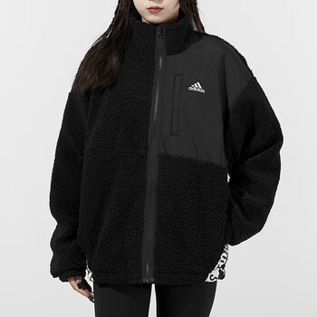 adidas阿迪达斯女装夹克2021冬季新款运动服羊羔绒拼接舒适立领保暖