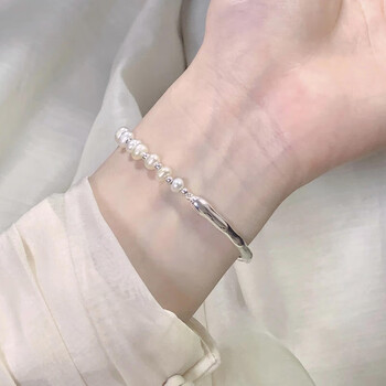 百年老凤祥925银半镯半链女2023新款珍珠手链ins饰品生日珠半镯半珠半