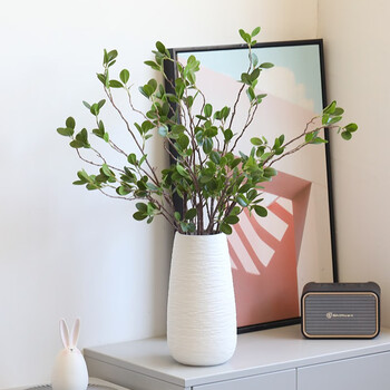 木子西年陶瓷花瓶装饰摆件磨砂不规则图案假花仿真花干花水培插花花器客厅电视柜摆件装饰品 套装 白色锦年 6支大号绿叶 仿真树枝 图片价格品牌报价 京东