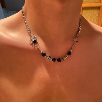 玫恰项链男潮流韩版学生项链冷淡风蜘蛛拼接冰裂珠男锁骨链男士项链 