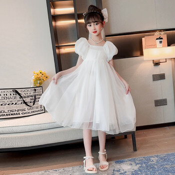 汀梵娜女童公主裙夏装白纱裙儿童短袖小女孩夏季中大童蓬蓬裙礼服