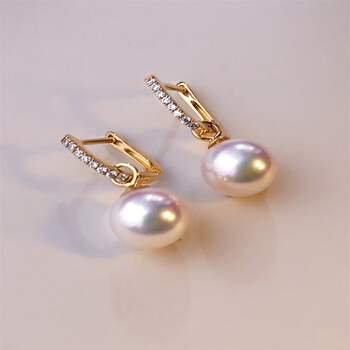 lil天然日本akoya海水珍珠耳扣天女极强光18k金钻石耳环多用可拆18k