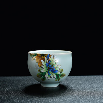 花开片功夫茶具套装陶瓷大茶杯泡茶壶盖碗茶洗 汝窑趴花悦心杯(65ml)