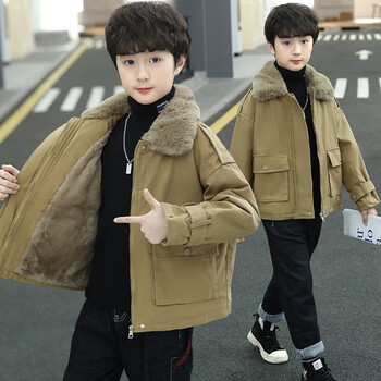 桂杉格童装男童加绒外套儿童冬装棉衣2021年新款冬季短款风衣中大童