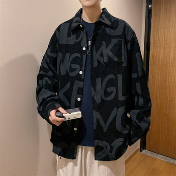 oooh型格男装衬衫男长袖秋季青年衬衣港风衬衫kx-g76 黑色 m