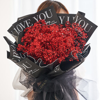 【im hua hua红色满天星花束】im hua hua 永生花满天星花束 生日