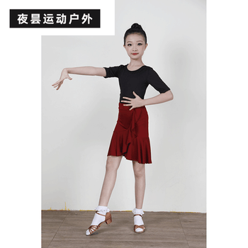 奔凯迪拉丁舞服女儿童新款女孩练功服夏季舞蹈裙少儿比赛舞蹈服酒红色