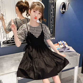 泼缦女童夏装连衣裙适合316岁小女孩夏天穿的韩版洋气格格拼接a字裙