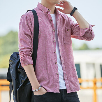 森马旗下棉致易穿搭易打理秋季男士纯棉条纹长袖衬衫宽松休闲青年韩版