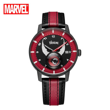 漫威(marvel)联名手表男皮质表带凸镜秒盘男士手表石英表男漫威电影