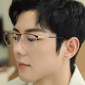 半框眼镜架男钛潮超轻感光变色配眼镜近视商务黑金色