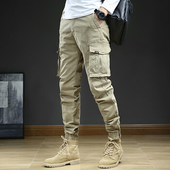 普鸵 英伦秋季纯棉直筒工装裤子男士宽松大码潮牌束脚裤户外美式休闲