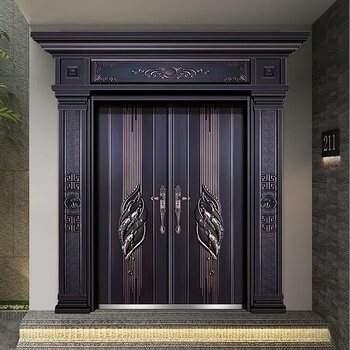 农村大门自建房家用防盗门不锈钢双四开门锌铝合金仿铜门 豪华款二