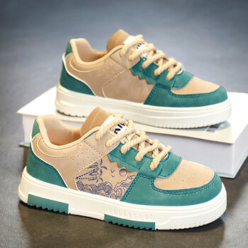 aj品牌男童鞋子春季2024新款儿童运动鞋国潮中大童男孩低帮卡其33